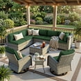 thumbnail image 1 of 10-Piece Patio Furniture Set, Outdoor Patio Furniture with Swivel Chairs Set, Thick Cushions, Modular Patio Sofa, Dual-Strand Wicker Rattan, Rust-Resistant Frame, Dark Green, 1 of 11