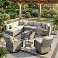 thumbnail image 1 of 10-Piece Patio Furniture Set, Outdoor Patio Furniture with Swivel Chairs Set, Thick Cushions, Modular Patio Sofa, Dual-Strand Wicker Rattan, Rust-Resistant Frame, Ivory, 1 of 11
