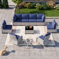 thumbnail image 1 of 10-Piece Patio Furniture Set, Outdoor Patio Furniture with Swivel Chairs Set, Thick Cushions, Modular Patio Sofa, Dual-Strand Wicker Rattan, Rust-Resistant Frame, Navy Blue, 1 of 8