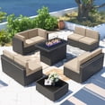 thumbnail image 1 of Sunny Hill 10 Piece Wicker Patio Furniture Set with Fire Pit Table, Sofa Set, Coffee Table, Beige, 1 of 7