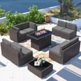 thumbnail image 1 of 10 Piece Patio Furniture Set with 44" Propane Gas Fire Pit Table, Outdoor Sectional Conversation Set Wicker Rattan Sofa Set with Coffee Table, 1 of 7