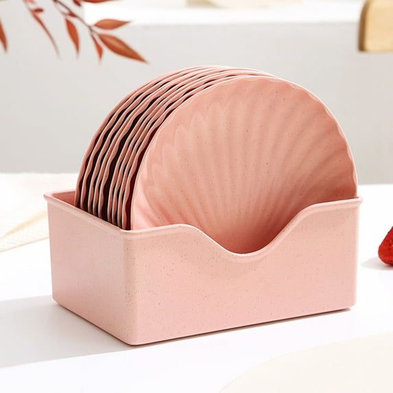 10-Piece Pink Plastic Cutlery Set with Food Tray - Multi-Purpose Fruit Snack Bowl for Restaurants, Shops, Dining Halls - Stackable & Dishwasher Safe Plates, 6.29 Inch Storage Space Pink