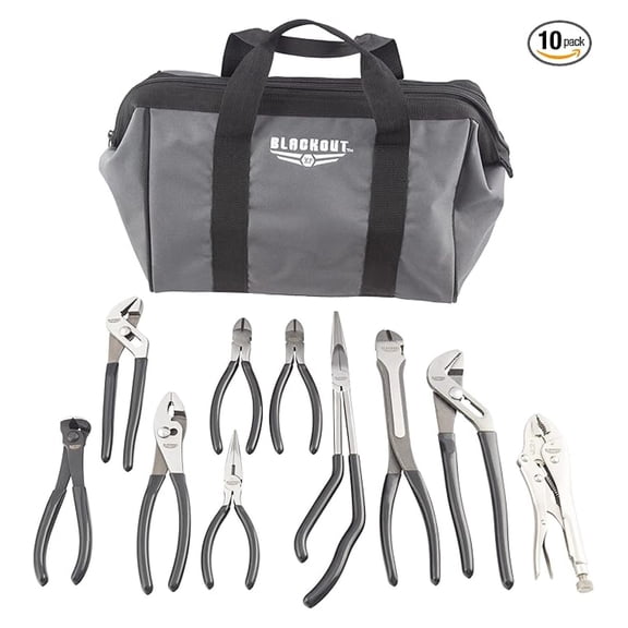 10 Piece Pliers Set Tools with Zippered Carry Bag | Needle Nose, Wire Cutters, Slip Joint, and Locking Jaw Plier Mechanic Tools Set