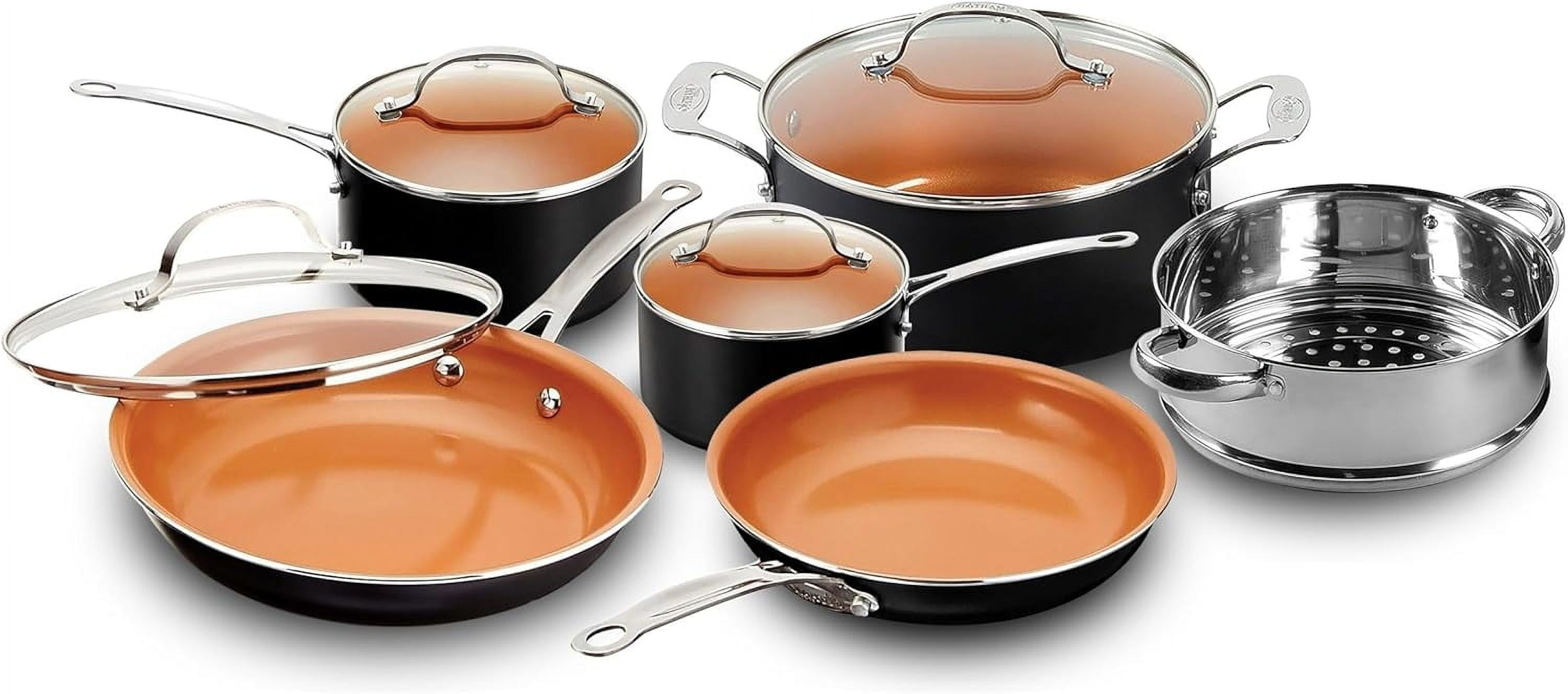 10-Piece Gray Nonstick Aluminum Cookware Set with Stainless Steel Handles