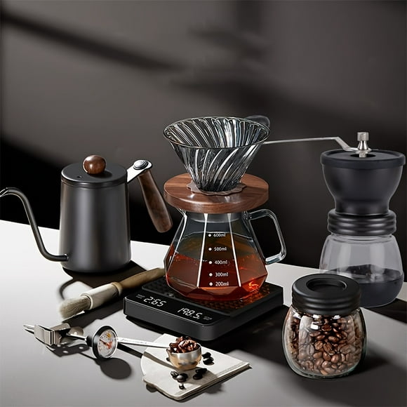 10-Piece Pour Over Coffee Set - Includes Gooseneck Kettle, Manual Grinder, Filter Cup, Scale & Accessories - Complete Hand Drip Brewing Kit