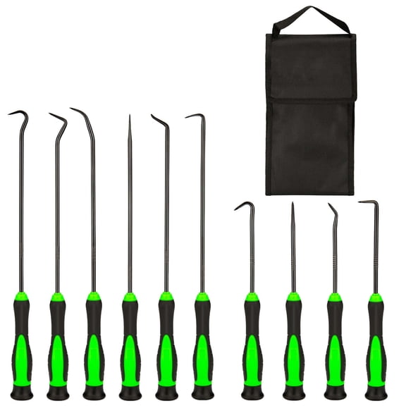 10-Piece Precision Hook and Pick Tool Set, Heavy Duty Oil Seal and Gasket Scraper Removal Kit with Storage Bag, CR-V Steel O-Ring Puller Set for Automotive, Electronics and Mechanical Work
