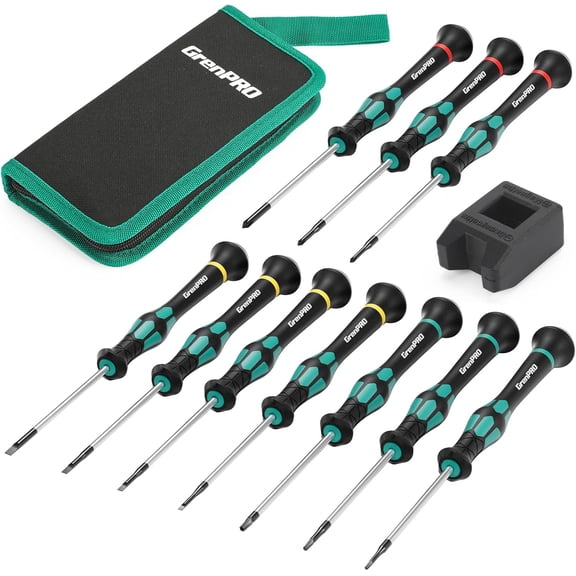 10-Piece Precision Screwdriver Set, Magnetic Small Screwdrivers with Phillips, Slotted, Torx Star for Eyeglass, Watch, Computer, Laptop, Phone,Green