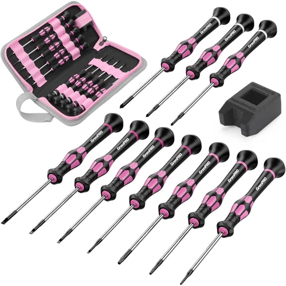 10-Piece Precision Screwdriver Set, Magnetic Small Screwdrivers with Phillips, Slotted, Torx Star for Eyeglass, Watch, Computer, Laptop, Phone,Pink