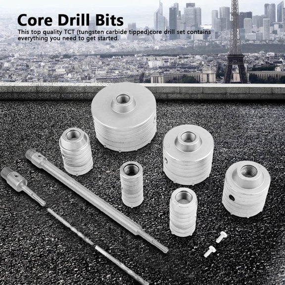 10-Piece Professional TCT Core Drill Bit Set with SDS Plus Extension Shank, Heavy Duty Tungsten Carbide Masonry Hole Cutter Kit for Concrete Brick and Block (14x6 In / 36x15 cm)
