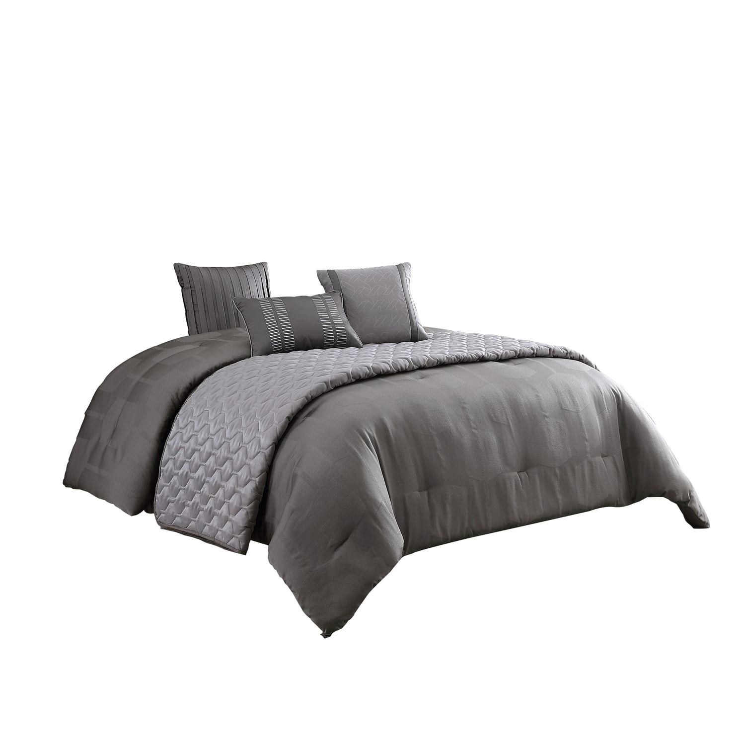 Gray Polyester Queen Comforter Set with Geometric Design