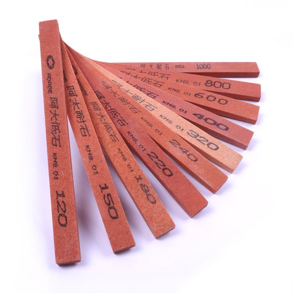 10-Piece Red Corundum Sharpening Stone Set Grit 120-1000 150mm