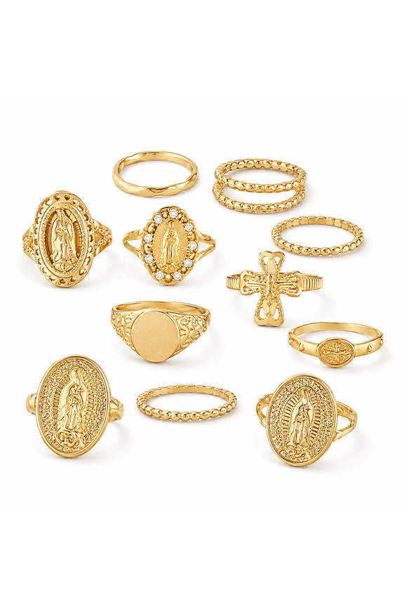 10 Piece Ring Set, Zinc Alloy Finger Rings , Punk Style Fashion Hand Jewelry Set for Daily Outfits, Parties and Gift Giving