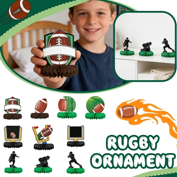 10-Piece Rugby Football Party Decoration Set, Honeycomb Table Centerpieces, Rugby Themed Birthday Decorations, Go Team Supplies