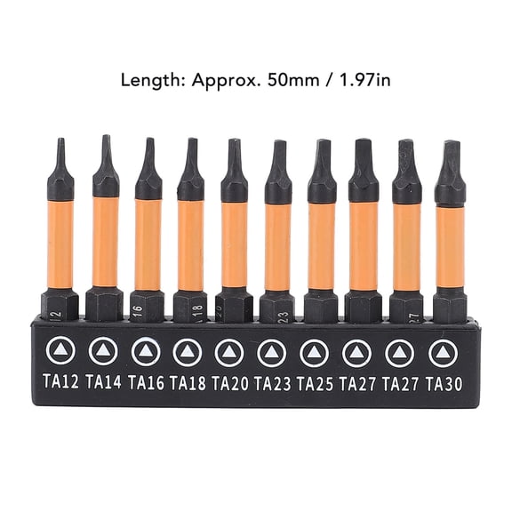 10-Piece S2 Steel Triangular Screwdriver Bit Set with Storage Rack, 1/4-Inch Hex Shank, 50mm Length, Magnetic TA12-TA30