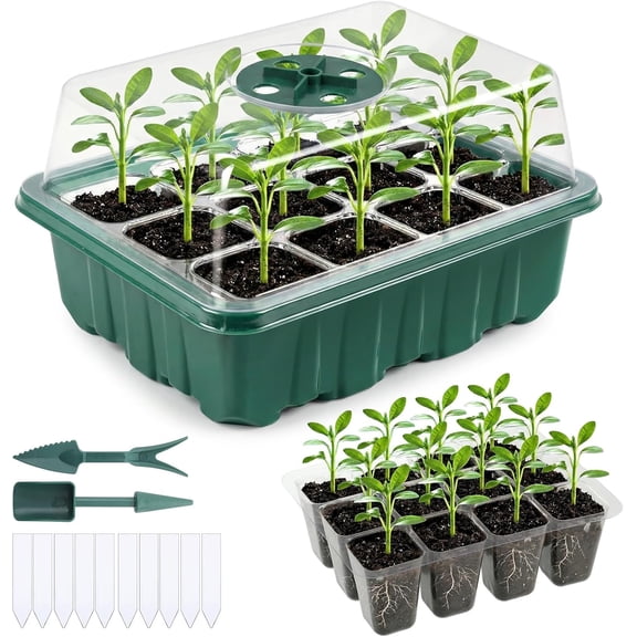 10 Piece Seedling Tray Set 120 Cells, Mini Greenhouse Kit with Humidity Dome & Ventilation, Seed Starter Propagation System for Indoor Outdoor Garden Germination, Plant Starter Kit(wwx)