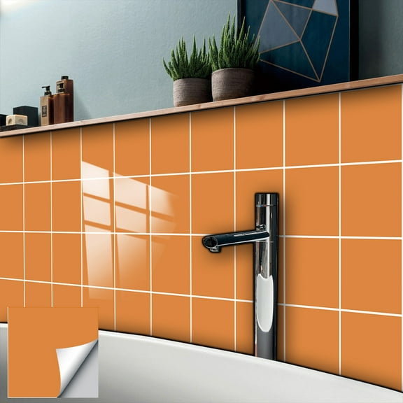 10 Piece Self-Adhesive Tile Wall Stickers Peel and Stick Waterproof Backsplash DIY Decals 7.9"x7.9" Orange