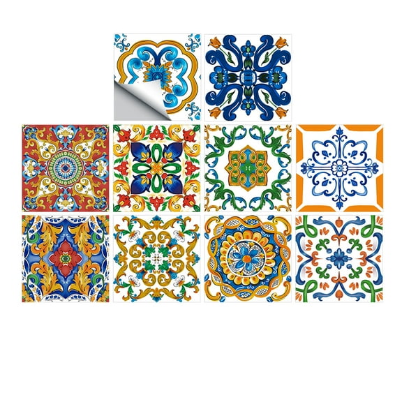 10 Piece Self Adhesive Tiles Wall Stickers 5.9" x 5.9" Peel and Stick Vinyl Decals Backsplash Multicolor Flowers Tile
