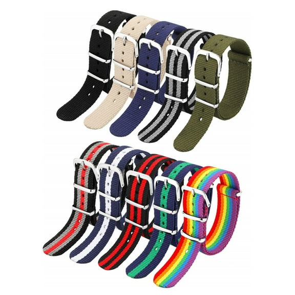 10 Pieces Nylon Watch Strap Military Replacement Watch Band with Stainless Steel Buckle for Men and Women's Band Replacing, 18 mm