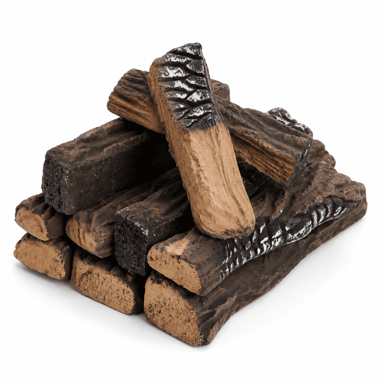 10 Piece Set Large Ceramic Gas Fireplace Logs, 16.22 x 11.22 x 6.97 ...