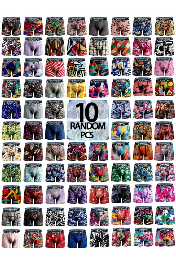 10-Piece Set Men's Boxer Briefs-KJFSTMU-Fashionable Prints & Comic Graffiti Designs, Soft Comfort, Breathable Quick-Dry, Sports-Friendly, Available in S-XXL
