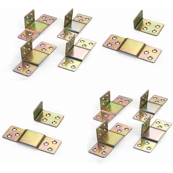 10-Piece Set of Metal Thickened Invisible Furniture Bed Connection Accessories Hinge Bed Hinge Hinge Wood Square Bar Bracket Bed Beam Bracket Hardware Connector, Plating