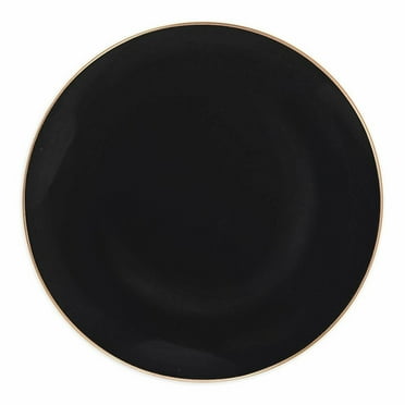 10 Piece Set of Organic Collection Black/Gold Rim Plastic Dinner Plates 10" for Dinner Parties, Wedding, Thanksgiving