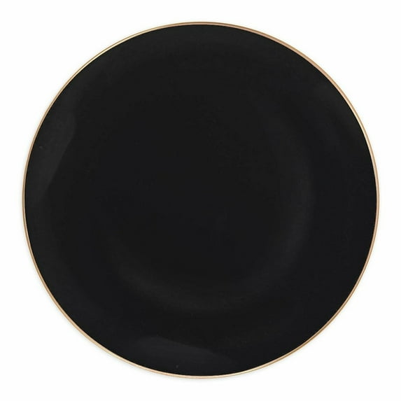 10 Piece Set of Organic Collection Black/Gold Rim Plastic Dinner Plates 10" for Dinner Parties, Wedding, Thanksgiving