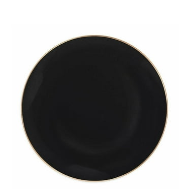 10 Piece Set of Organic Collection Black/Gold Rim Plastic Salad Plates 7.5" for Dinner Parties, Wedding, Thanksgiving