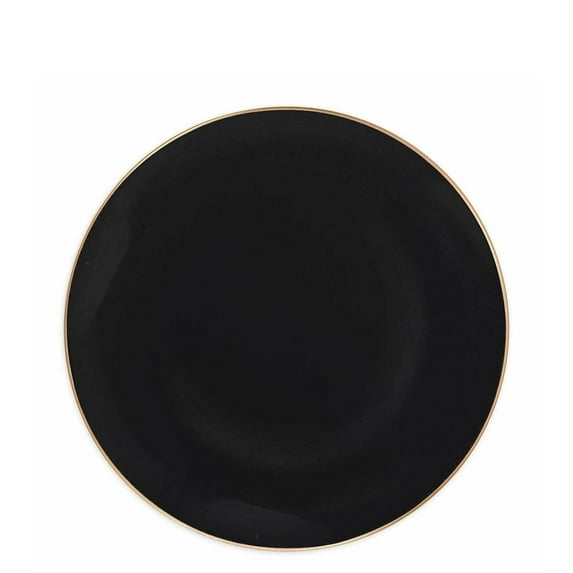 10 Piece Set of Organic Collection Black/Gold Rim Plastic Salad Plates 7.5" for Dinner Parties, Wedding, Thanksgiving