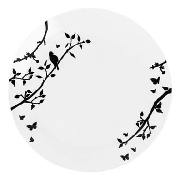 10 Piece Set of Spring Collection White and Black Plastic Dinner Plates 10" for Dinner Parties, Wedding, Thanksgiving