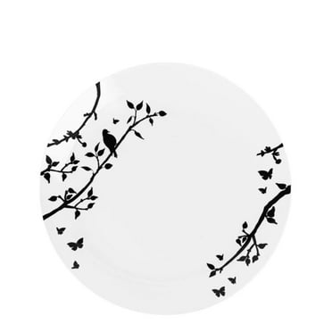 10 Piece Set of Spring Collection White and Black Plastic Salad Plates 7.5" for Dinner Parties, Wedding, Thanksgiving