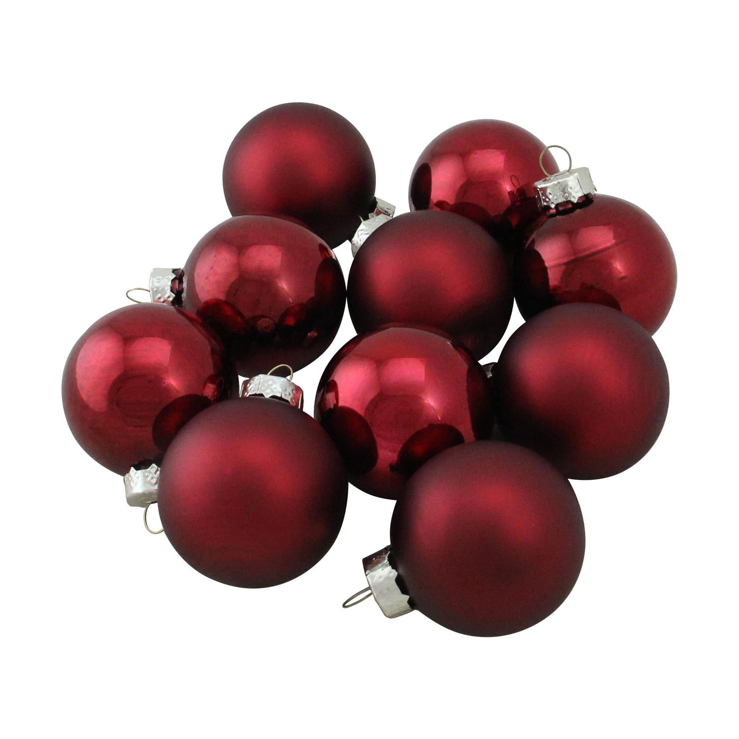 10Piece Shiny and Matte Burgundy Red Glass Ball Christmas Ornament Set