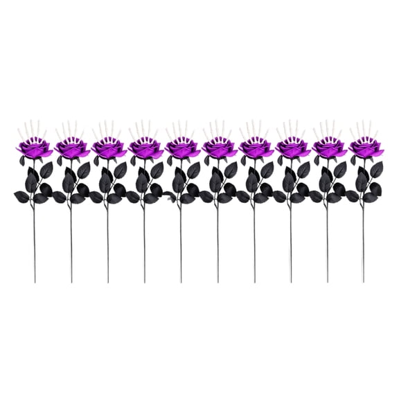 10 Piece Skeleton Hand Artificial Rose Flower Picks for Halloween Haunted House Party Graveyard Scene Decoration Prop