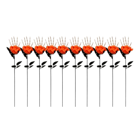10 Piece Skeleton Hand Artificial Rose Flower Picks for Halloween Haunted House Party Graveyard Scene Decoration Prop