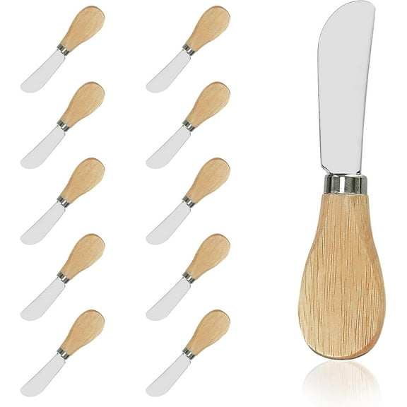 10 Piece Small Cheese Spreader Set, Stainless Steel Butter Spreader, Mini Butter Knife Spreader with Wooden Handle for Grill Plates, Sandwiches,Cocktail Spreaders, 4.7 inch