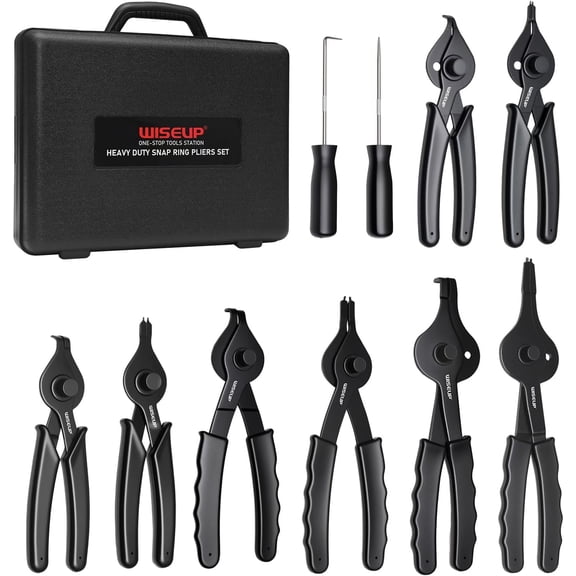 10-Piece Snap Ring Pliers Set, Heavy Duty Internal/External Circlip Kit with Straight Bent Hook an Pick, Straight/Bent Jaw Tips for C-Clip Remover Stora Case