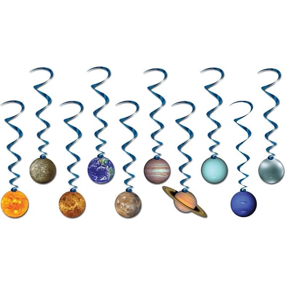 10 Piece Solar System Whirls Outer Space Hanging Swirls Educational Classroom Planets Decorations, One Size fits Most, Multicolored