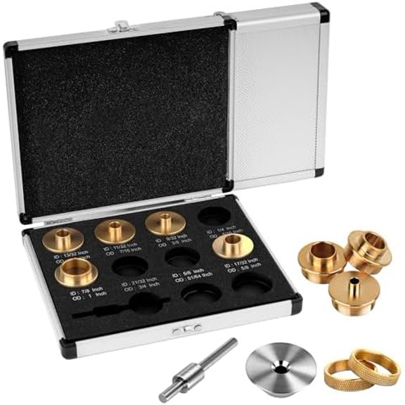 10-Piece Solid Router Guide Brass Router Template Bushing Guide Set with Centering Pin&Cone for Porter Cable Style Router Sub Bases Includes Aluminum Carrying Case$$Tools & Hardware Other