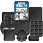 10-Piece Stackable Nonstick Baking Pan Set   Gray Marble Carbon Steel Bakeware, Oven Safe to 450 F, with Recipe Booklet