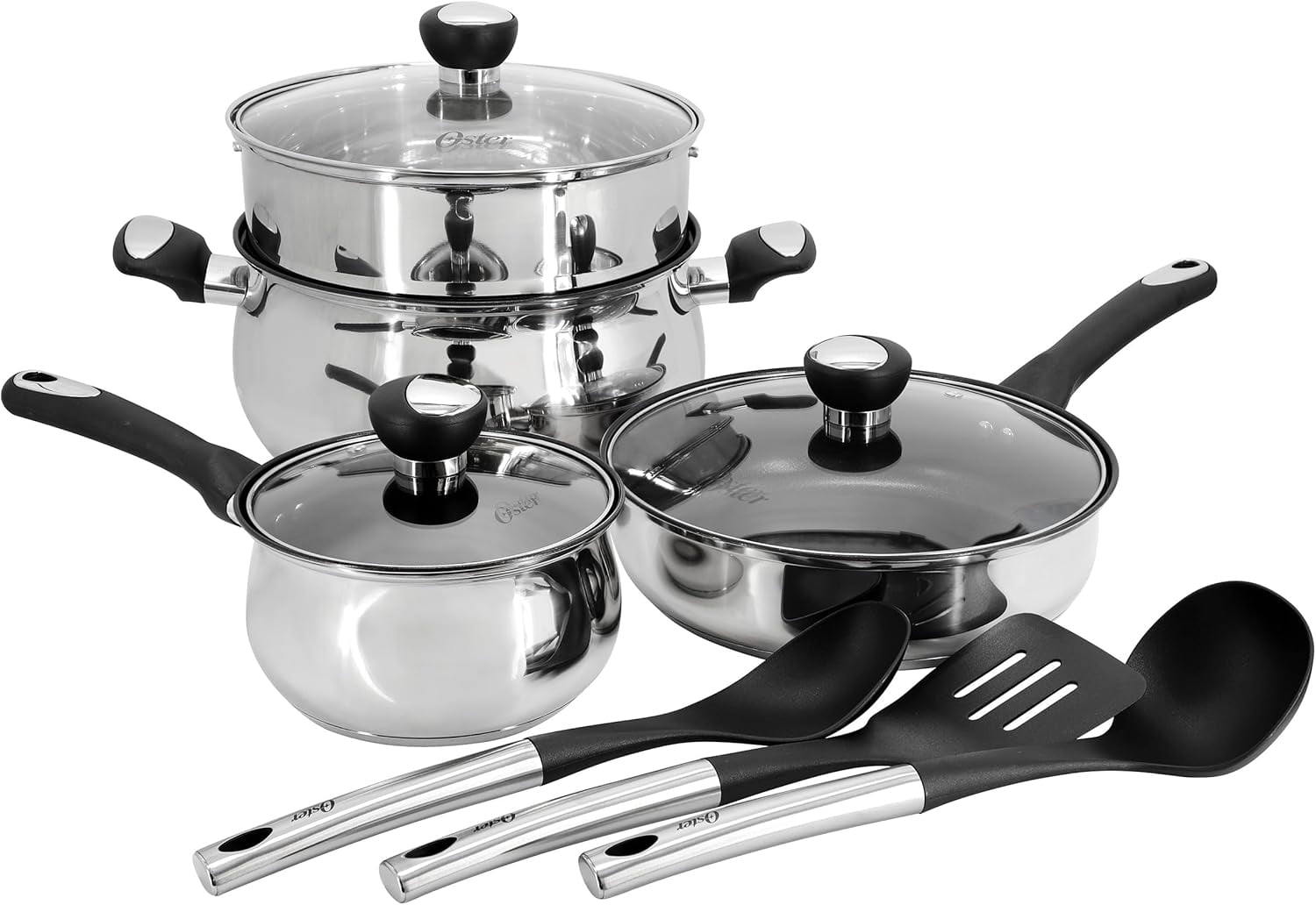 10 Piece Stainless Steel Belly-Shaped Cookware and Nonstick Utensil Set ...
