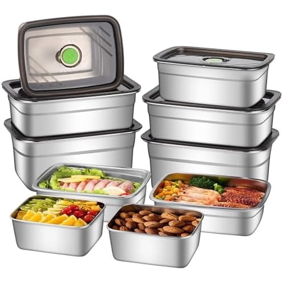 10-Piece Stainless Steel Food Storage Container Set with Airtight Lids - Durable, Eco-Friendly Kitchen Organizers for Freshness & Convenience,Pantry, Dishwasher Safe (Various Sizes)