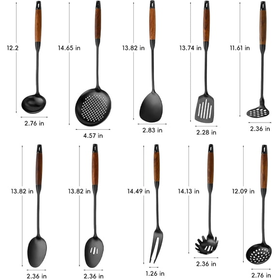 10-Piece Stainless Steel Kitchen Utensil Set with Rosewood Handles - Heat Resistant Cooking Tools for Home & Professional Chefs