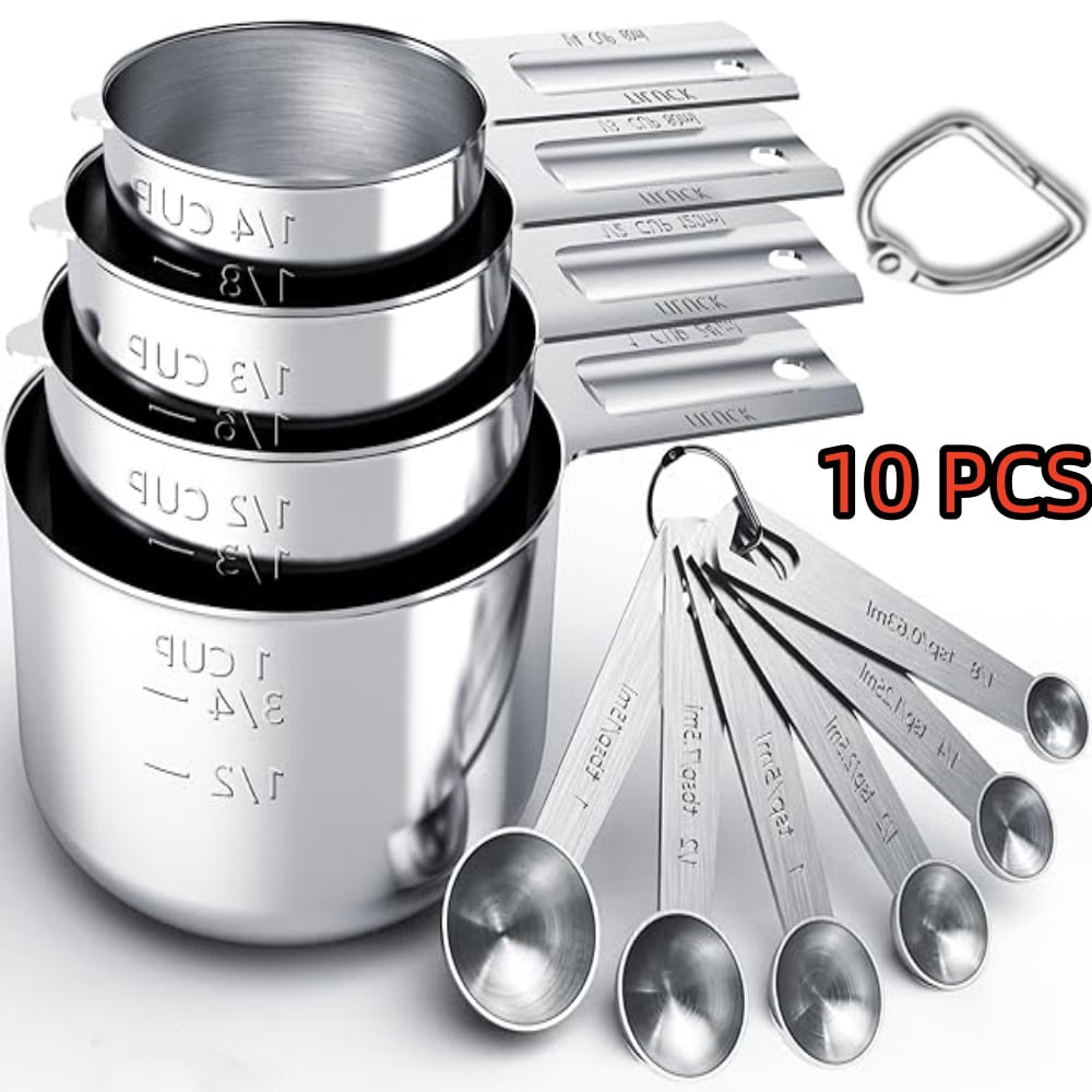 10-Piece Stainless Steel Measuring Cups and Spoons Set - Stackable ...