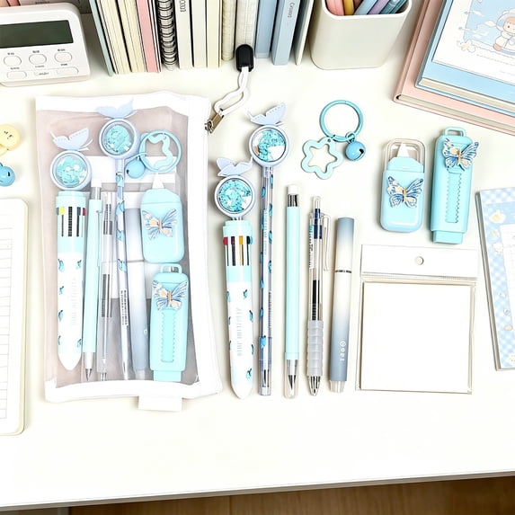 10 Piece Stationery Set Set (8.7x4.9x0.8 Inch), Plastic Graduation Learning Gift, Comprehensive Writing Tools for Campus and Learner