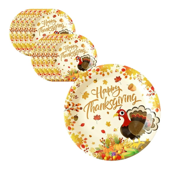 10-Piece Thanksgiving Tableware Set, Disposable Paper Plates with Autumn Harvest Pattern, Fall Holiday Dinner Plates for Parties, BBQ, Picnics, Festive Decoration, Sturdy Paper Material