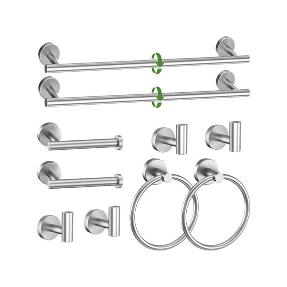 10-Piece Towel Bar Set Brushed Nickel Bathroom Hardware Accories Set Includes 23.6in Towel Bar Round Towel Ring TP Holder And Hooks Stainl Steel Wall-Mounted Towel Racks Set For Bathroom