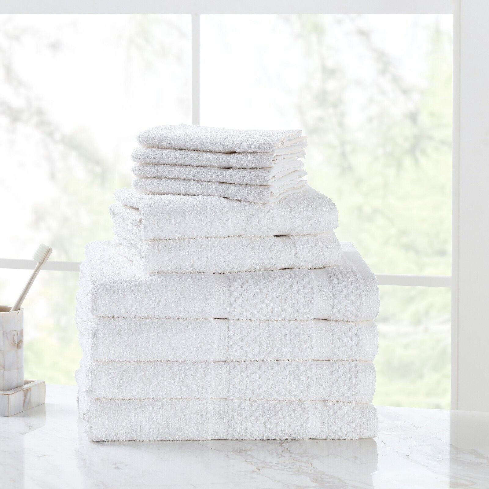 10 Piece Towel Set 100% Cotton Bath Towels Hand Towels Wash Soft Absorbent