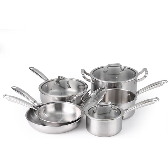 10-Piece Tri-Ply Stainless Steel Cookware Set with Lids  Pots and Pans Set, PFOA-Free, Induction Compatible, Includes Frying Pans, Saucepans, Saut Pan & Stock Pot for All Cooktops