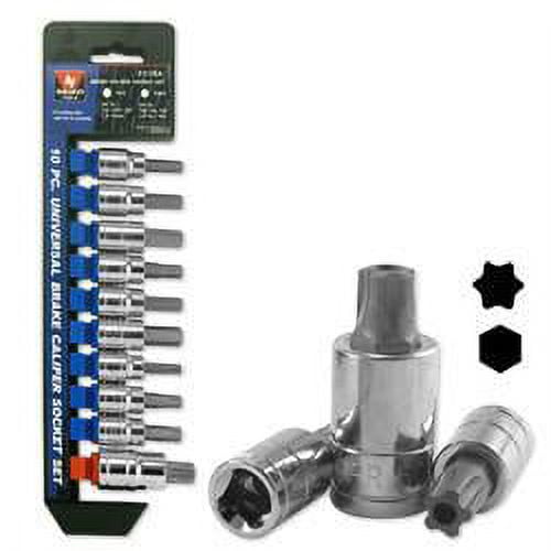 10 Piece Universal Brake Caliper Socket Wrench Tool Set Kit Metric SAE Hex Torx
