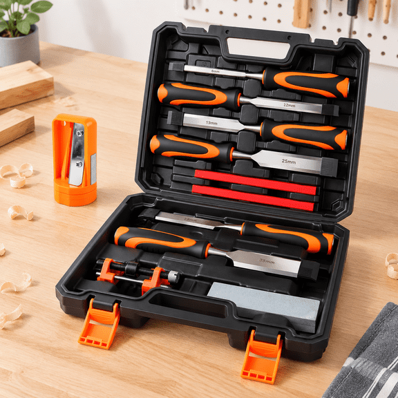 10-Piece Wood Chisel Set with Sharpening Stone and Honing Guide